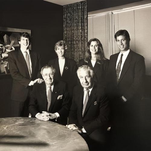 A black and white image of the Rudin family in 1980
