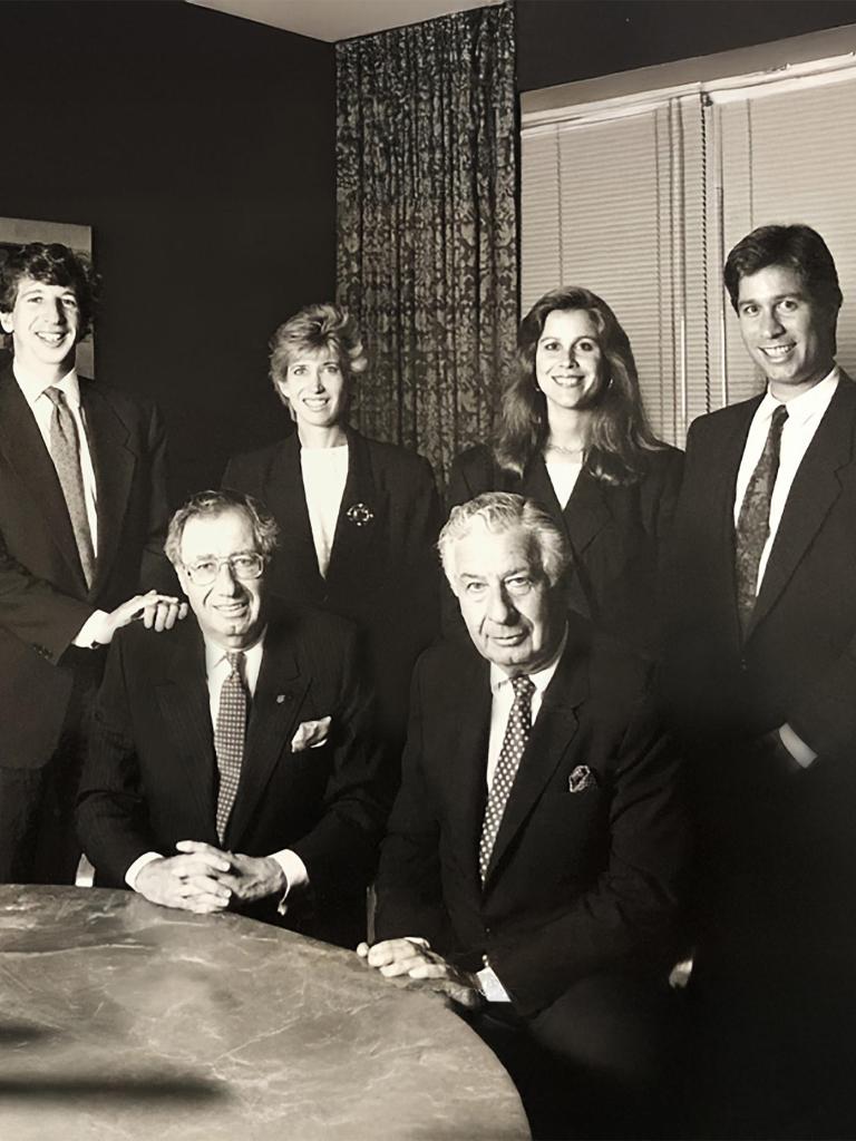 A black and white image of the Rudin family in 1980