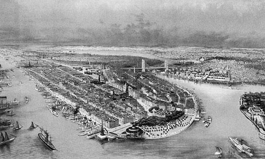 The island of Manhattan, New York in the 1880s.