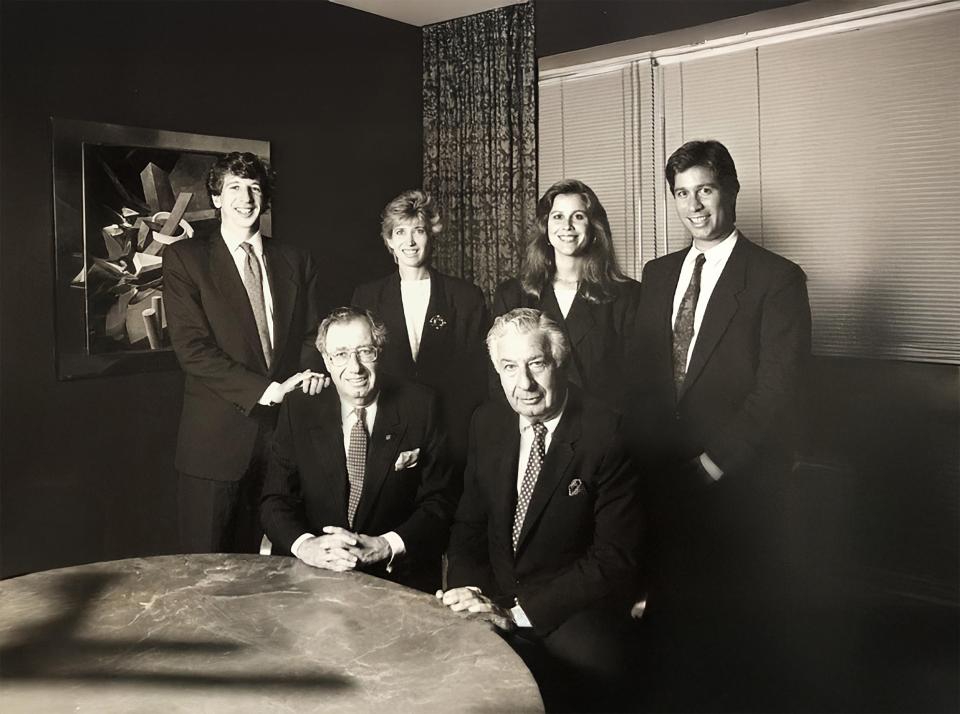 A black and white image of the Rudin family in 1980