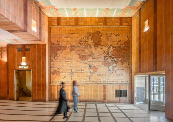 map on wall of lobby