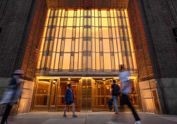 people in front of building