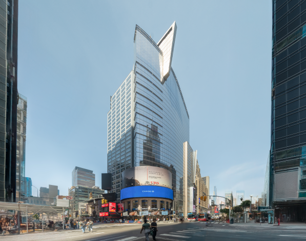 A view of the 3 Times Square office building from across the street