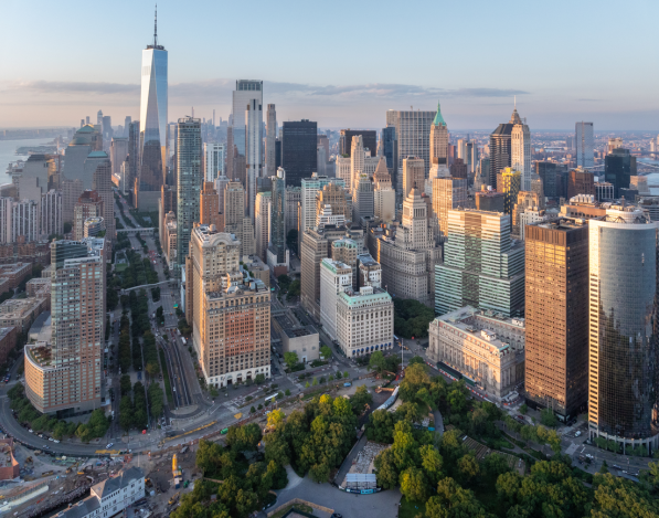An aerial view of downtown Manhattan.