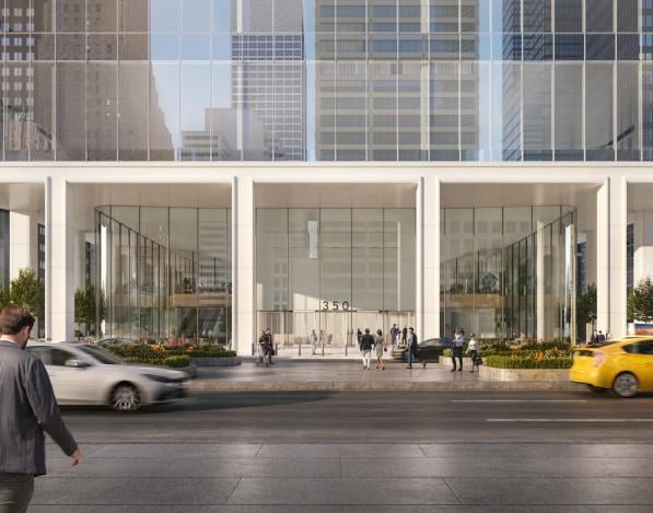 Rendering of 350 Park Avenue's entrance creating a covered walkway with white columns