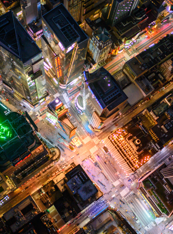 A birds eye view of 3 Times Square and its surroundings