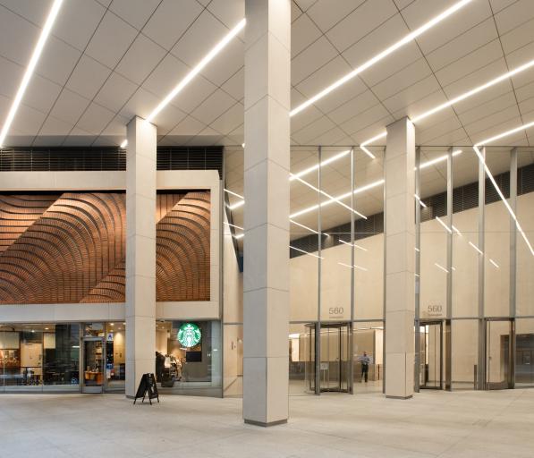 An exterior plaza at 560 Lexington Ave.